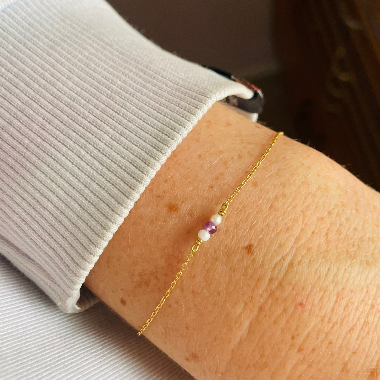 Armband gold Perlen lila