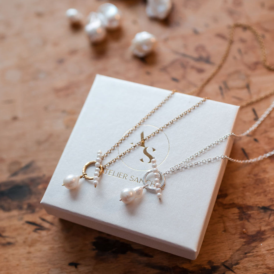 Halskette mit Perlen silber gold